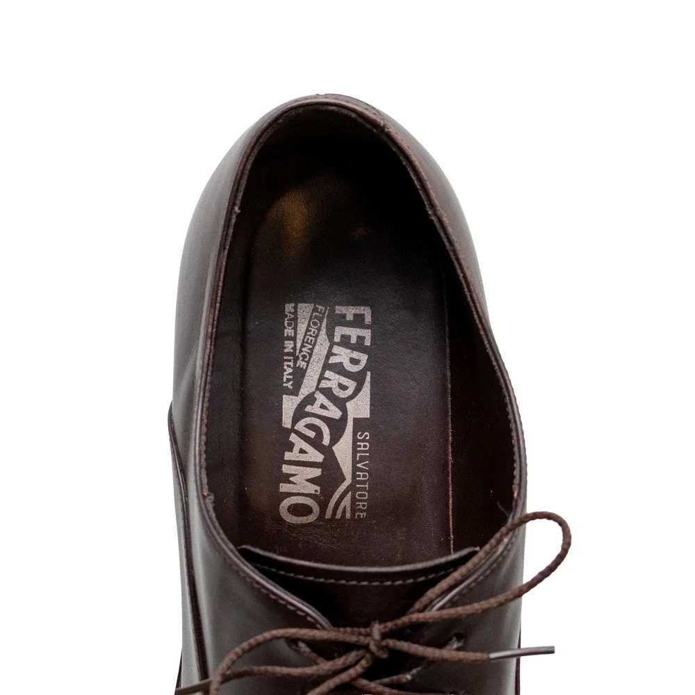 Salvatore Ferragamo Mens Brown Leather Cap Toe Oxford Dress Shoes 58591 Size 11D